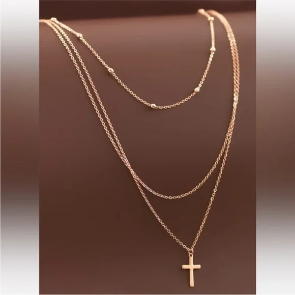 18k Gold Plated Layered Cross Necklace Dainty Faith Jewelry - Picture 2 of 2